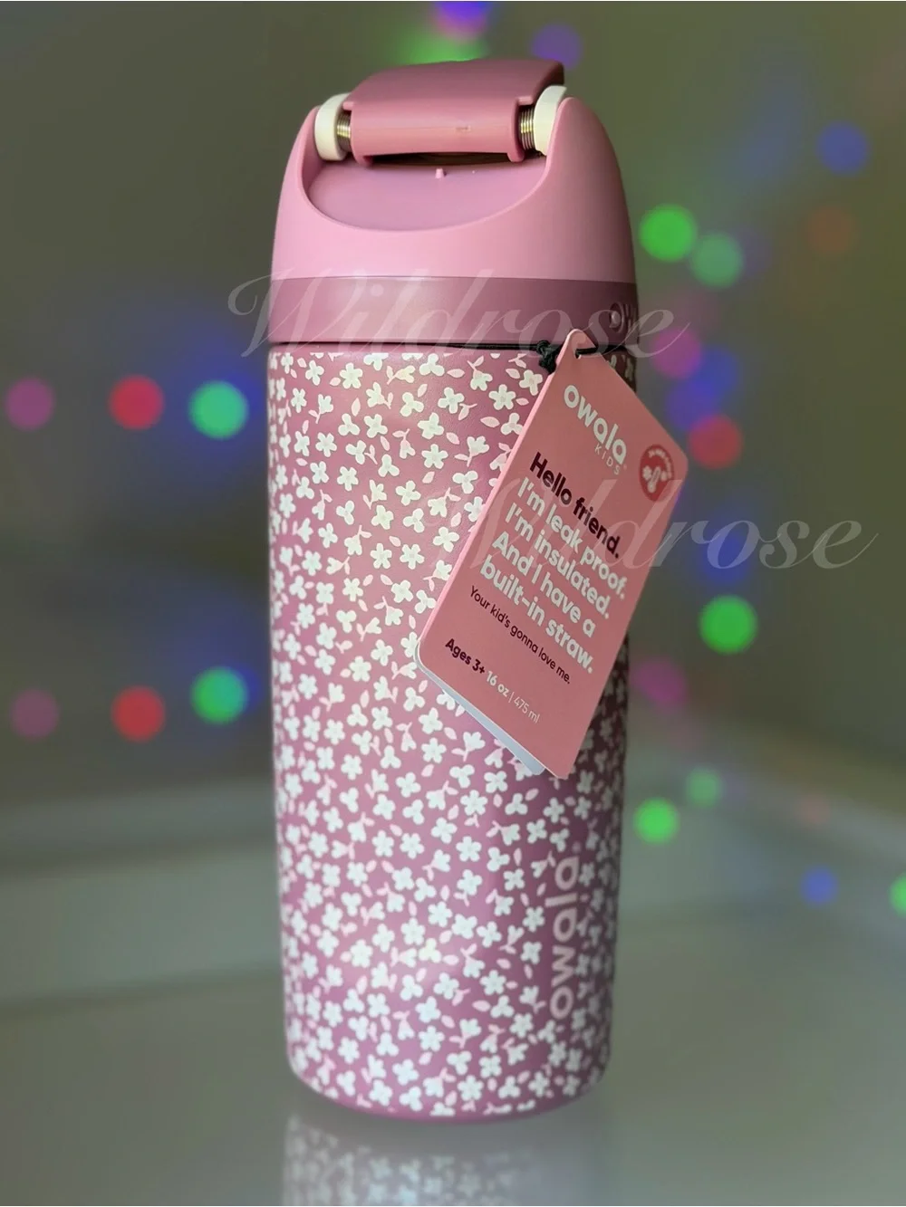Owala ITTY BITTY BOUQUET 16 oz Cat & Jack kid FreeSip Water Bottle Pink Flowers - Picture 3 of 6